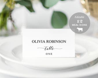 Wedding Place Card Printable, Place Card Template, Meal Choice Selection, Table Number Name Card Seating Card Instant Download PDF #SPP007pc