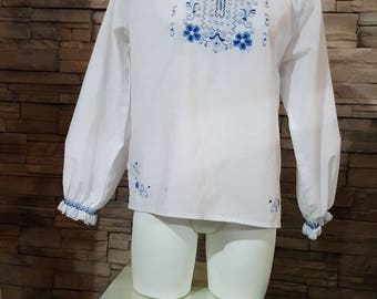 60s folkloric cotton blouse with embroidery/SZ XS