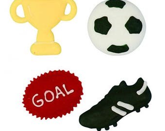 Assorted Handmade Football Soccer Sugar Decorations - Cupcake, Cake, Cookie Sugar Decorations. Edible Cake Toppers. Pack of 12.