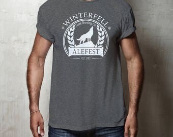 SALE* Winterfell ALEFEST Tee Game of Thrones Funny t-shirt Beer Shirt, Christmas Gift Winter is Here Coming House Stark Direwolf Clothing