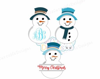 Snowman svg Monogram Frame svg, Split frame, snowman iron on printable PNG. SVG, DXF, Eps, cut file, santa hat svg, snowman cut file