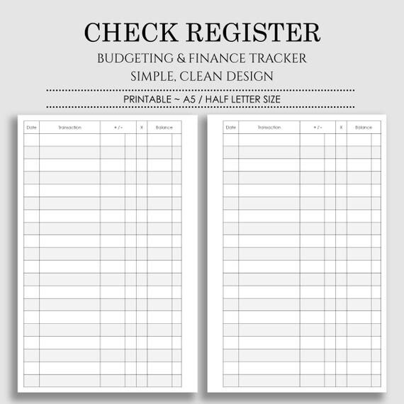 Check Register Printable Planner Inserts Budgeting And