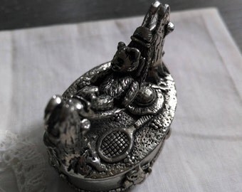 Tooth box pewter Teddy bear in a hammock decor. Baby wee box. Trinket Box