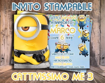 INVITO personalizzato CATTIVISSIMO ME 3,invito di compleanno Minions,festa di compleanno dei Minions,Birthday invitation,invito digitale