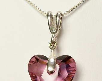 Swarovski Pink Crystal Pendant, Antique Rose Heart Crystal and Sterling Silver, Blush Pink, Swarovski Heart Pendant, Antique Pink, Bridal