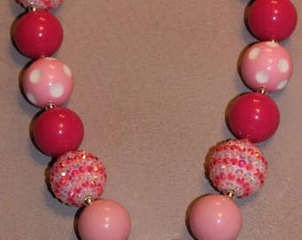 Chunky Bubblegum Necklace w/Cupcake Rhinestone Pendant