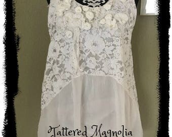 Romantic Bohemian Art To Wear Lace Tunic Top by Tattered Magnolia Wedding, Vacation, Bridal Shower Gypsy Style