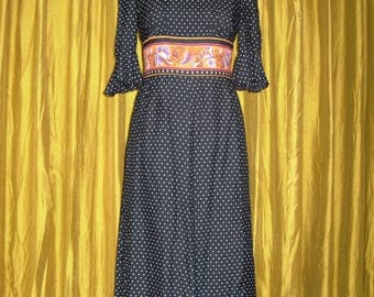 1970s Vintage Dress/ Cotton Maxi Dress/ Polka Dot Romantic Dress/ Full Length/ Size S