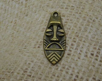 1 charm ethnic tribal face bronze 36mm