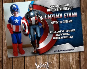 Captain America Invitation, Digital Printable Invite, Captain America Birthday Party, Superhero Customizable Card, Kids Birthday, SI-0009
