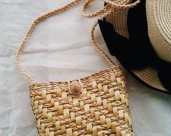 Straw Bag - Straw beach bag - Leaf Straw cross body bag - Rattan bags - Organic bags - Boho bag - Bohemian bag - Beach bag - Festival bag