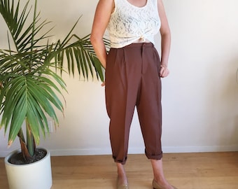 Vintage 90s Trousers | 1990s High Waisted Pant | Chocolate Brown Pleated 80s 90s Pants