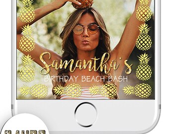 Gold Pineapple Snapchat Geofilter Birthday, Sweet sixteen Filter, 21st Birthday geofilter, Beach Bash filter, Birthday filter Snapchat