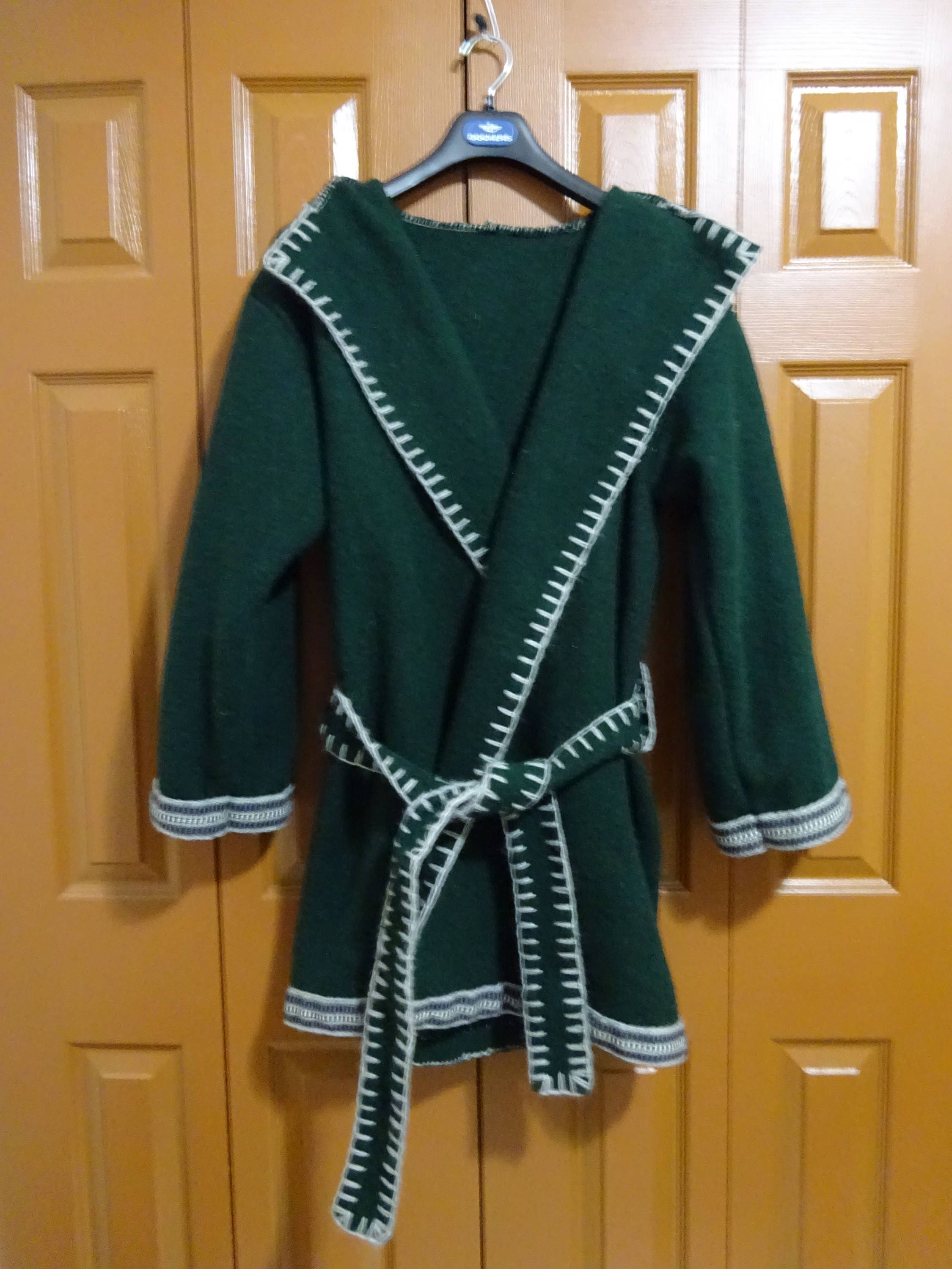 Wool Blanket Capote Coat With Inkle Weaving Trim
