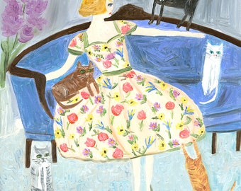 Florence in her new summer frock. Original oil painting by Vivienne Strauss.