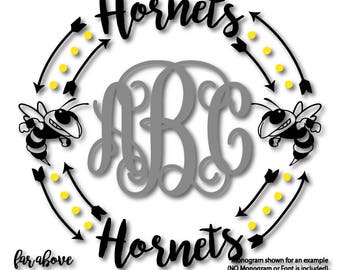 Team Hornets Monogram Wreath Arrows Dots (monogram NOT included - SVG, EPS, dxf, png, jpg digital cut file for Silhouette or Cricut