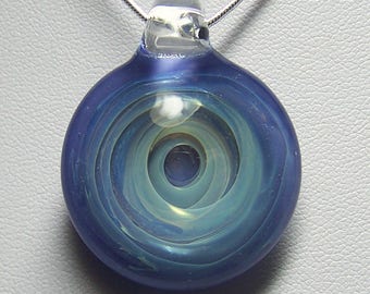 Purple Blue Silver Spiral Whirlpool - Glass Lampwork Pendant SRA OOAK