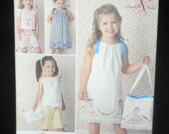 Simplicity 2391 - EASY Sew Girls' or Toddlers' Pillowcase Dress, Pants, Purse, Bag - Upcycle, Recycle, DIY Kids Fashion, Size 3 - 8 - UNCUT