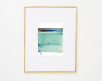 Abstract Ocean Original Watercolor Painting, blue, green, turquoise brown 8 x 10" expressionist art "Painting 989" modern minimal colorful