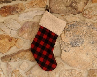 Red Buffalo Plaid Wool Christmas Stocking Personalized