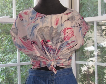 Abstract Paint Print Blouse 70s/80s Vintage Short Sleeve Top, Tee