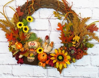 Scarecrow Wreath, Fall Wreath, Fall Decor, Rustic Fall Wreath, Harvest Wreath, Thanksgiving Wreath, Rustic Fall Decor, Autumn Wreath