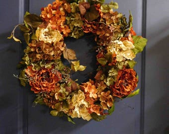Fall Wreath, Autumn Wreath , Wreath , Fall Hydrangea Wreath , Wreath For The Door , Country Wreath , Hydrangea Wreath