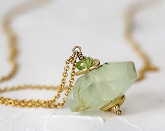 Prehnite Necklace - Natural Gemstone Pendant - Green and Gold Jewellery - Prehnite Jewelry - Healing Necklace - Jewellery for Sisters