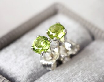 Peridot Ear Studs - Silver Stud Earrings - August Birthstone Jewelry - Green Peridot Earrings - Small Stud Earrings