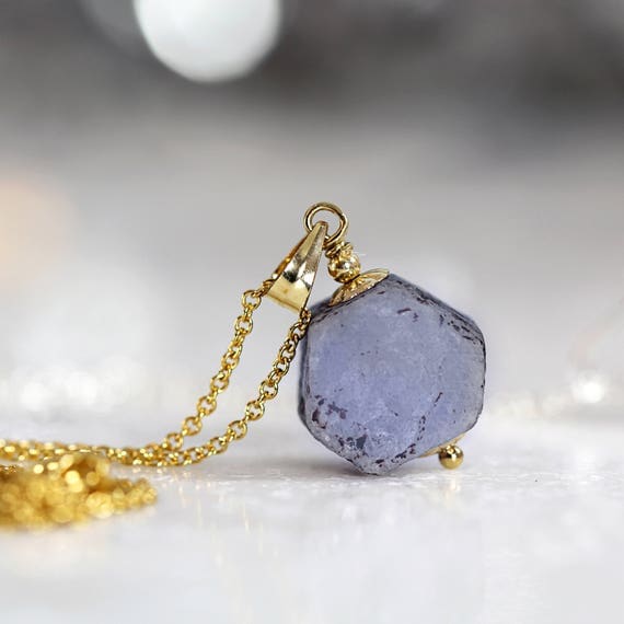 Raw Sapphire Necklace - Rough Blue Sapphire Pendant - September Birthstone - Blue Sapphire Jewelry - Rough Sapphire Jewellery - Fine Jewelry