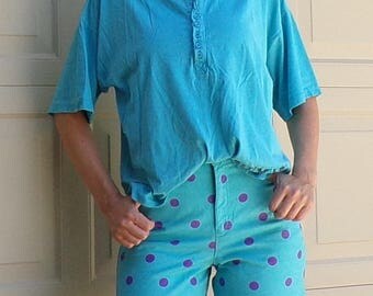 80's 90's VINTAGE OVERSIZED TEE slouch nixit turquoise M L