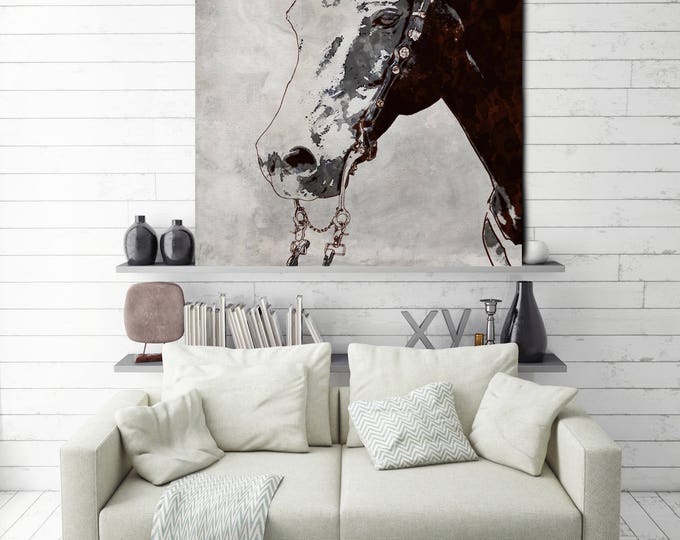 The Morgan Horse 2. Extra Large Horse, Horse Wall Decor, Gray Rustic Horse, Large Canvas Art Print up to 81" by Irena Orlov