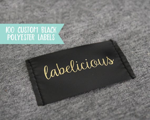 Qty 100 Custom black polyester clothing label Custom