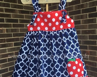 Navy Blue Quartefoil Knot Dress, Back to School Dress, First Day of School Dress