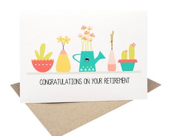 Retirement Card | Her Retirement | Pot Plants - OYR010 | Congratulations on your Retirement Wishes | Work Retirement Card | Card Retirement