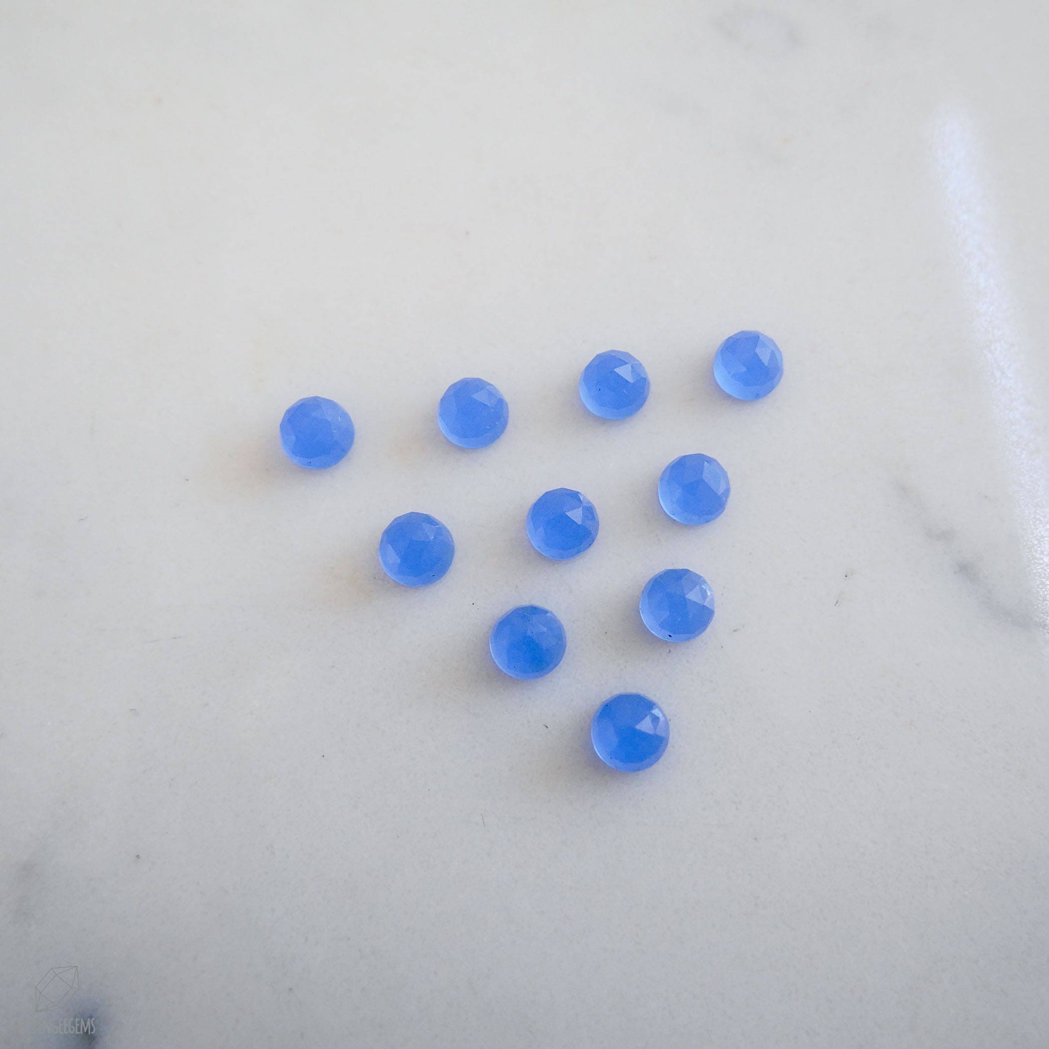 6mm Rose Faceted Blue Chalcedony Cabochon Milky Blue Opaque Gemstone