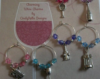 Cute Set of 6 Wine Bottle/Goblet Wine Charms