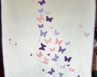 Girls bedding, Homemade quilts, Twin bed size quilt, Custom butterfly quilt, Personalized cotton quilt, Twin quilt girl, Girls twin bedding