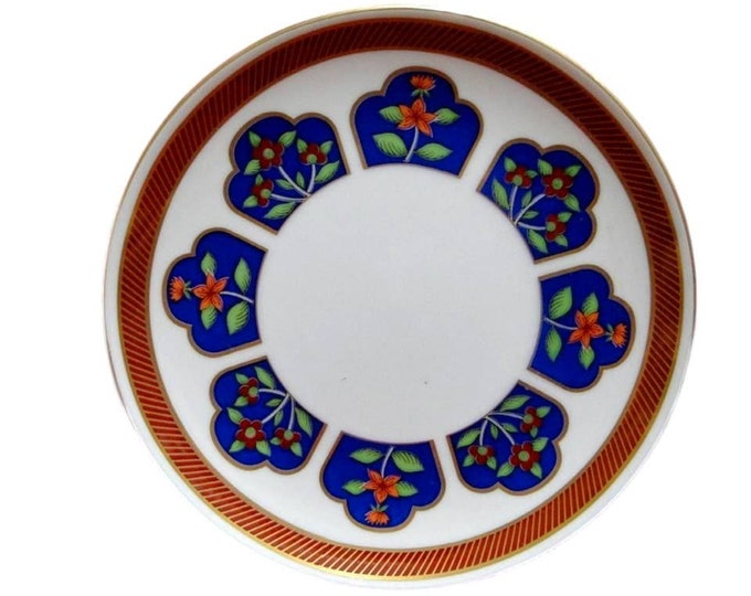 Fitz & Floyd FIT38 Salad Plate Flowers Red Gold Cloisonne Cobalt Blue Floral China Plate (s) 7 5/8"