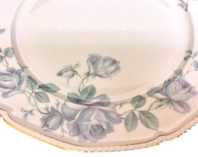 Royal Tettau Dinner Plate, Bone China, Blue Roses Dinnerware, Vintage Plate, Germany US Zone - Tableware - Damask Rose Pattern 13802