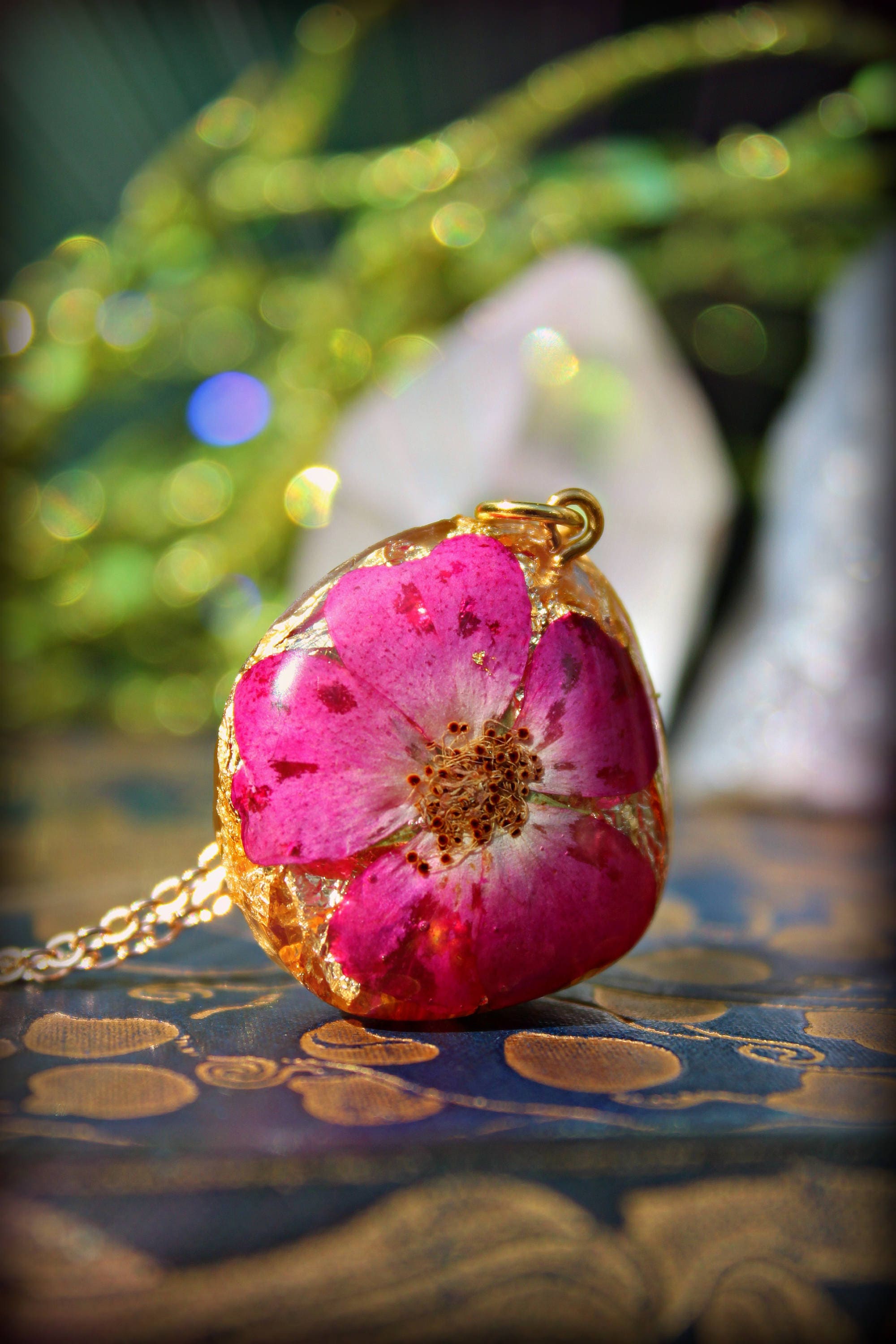 Wild Heart Wild Rose Jewelry Resin Necklace Real Flowers in