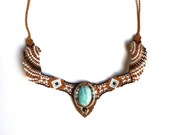 RESERVED FOR JUDY Macrame necklace, choker, Amazonite, gemstone, friendship bracelet,The Hawk, tribal jewelry, Pocahontas, The Native Series