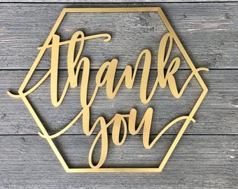 Thank You Hexagon Sign Cutout 14"W x 12"H inches, Engagement Photo Thank You, Wedding Sign Prop, Photography Prop