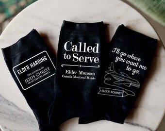 LDS Missionary Socks, Mormon Missionary Socks Personalized and Custom Printed for Elder Missionaries, Men's Dress Socks, Called to Serve