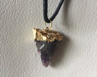 Amethyst Crystal with Gold Leafing Pendant Necklace