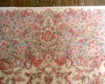 Persian Rug Wool Karastan Kirman Ivory Floral 1960s