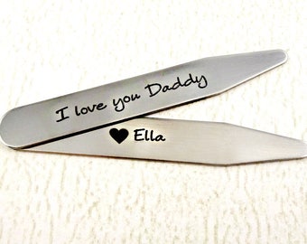 I Love You Daddy - Personalized Collar Stays - One Set of Two Stays - Engraved Father's Day - Grandpa - Dad - Men's Gift