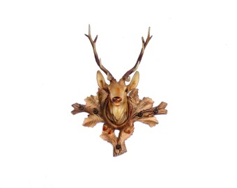Vintage French Kitsch Erref Stag Key Hooks Deer Reindeer Trophy Cerf Support De Clés - Adorable