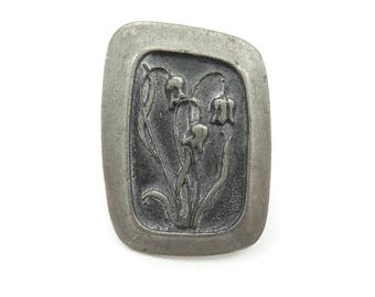 Vintage Rune Tennesmed Brooch, Pewter, Flowers, Made in Sweden, Signed, Circa 1960