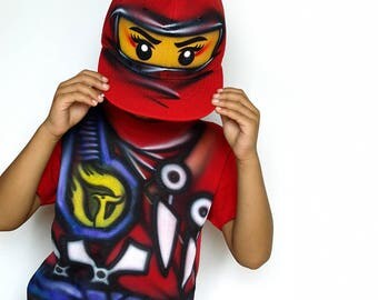 NYA girl NINJA go COSTUME, ninja go birthday party gift, Nya red Halloween costume for girl, Snapback hat cap and t-shirt set, hand painted